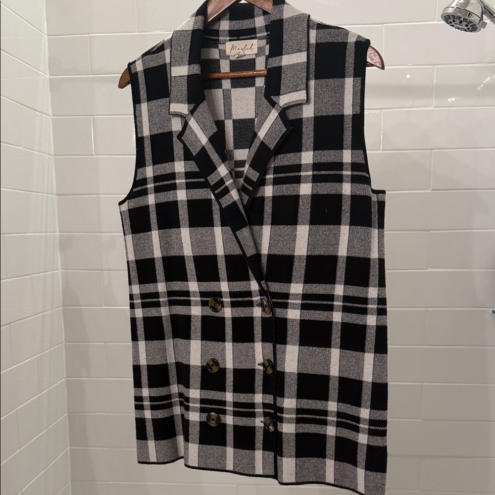 Marled Black and White Checkered Vest